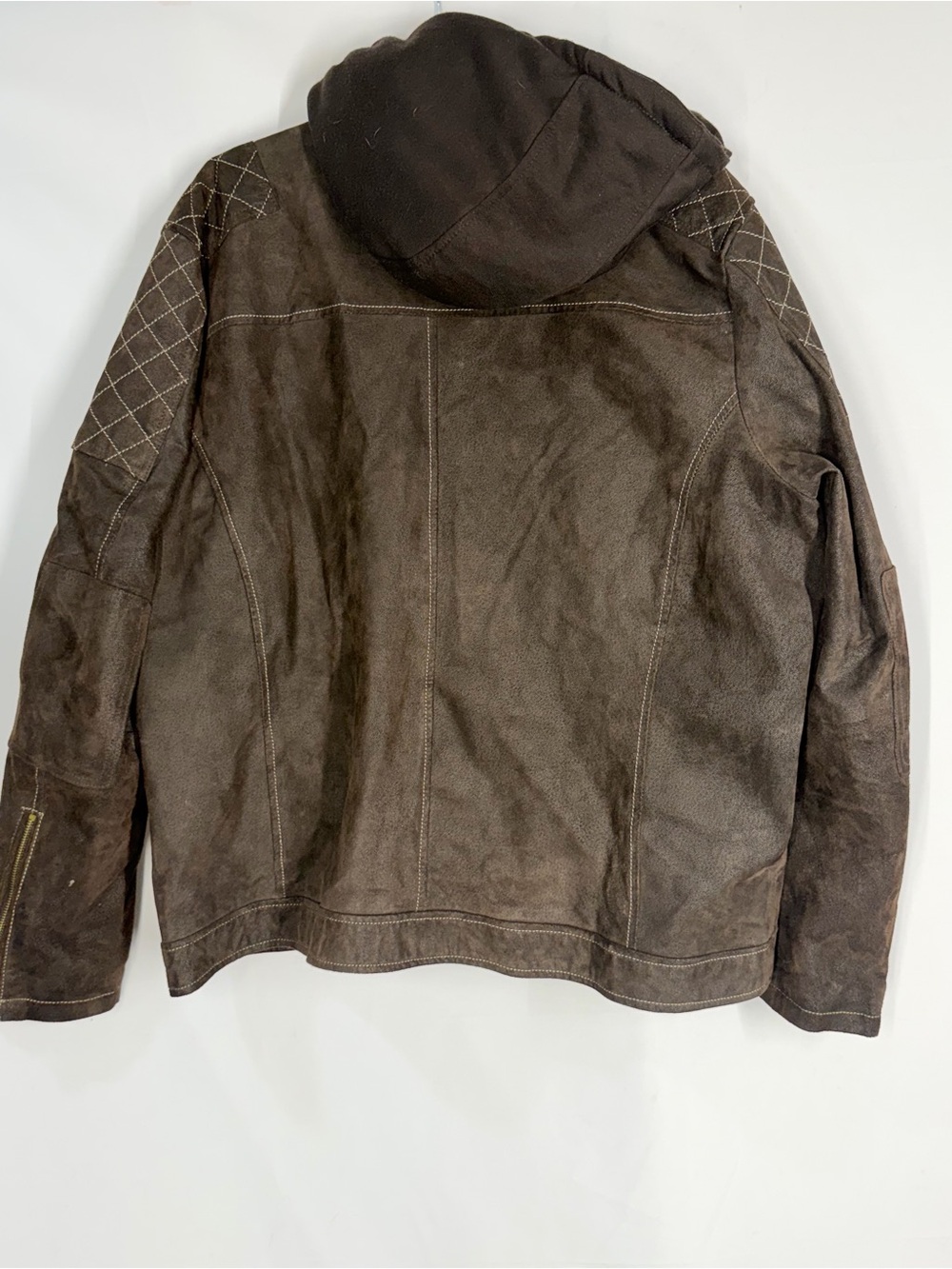 Black Rivet Brown Quilted-Shoulder Bomber Jacket with Hood - Picture 8 of 12
